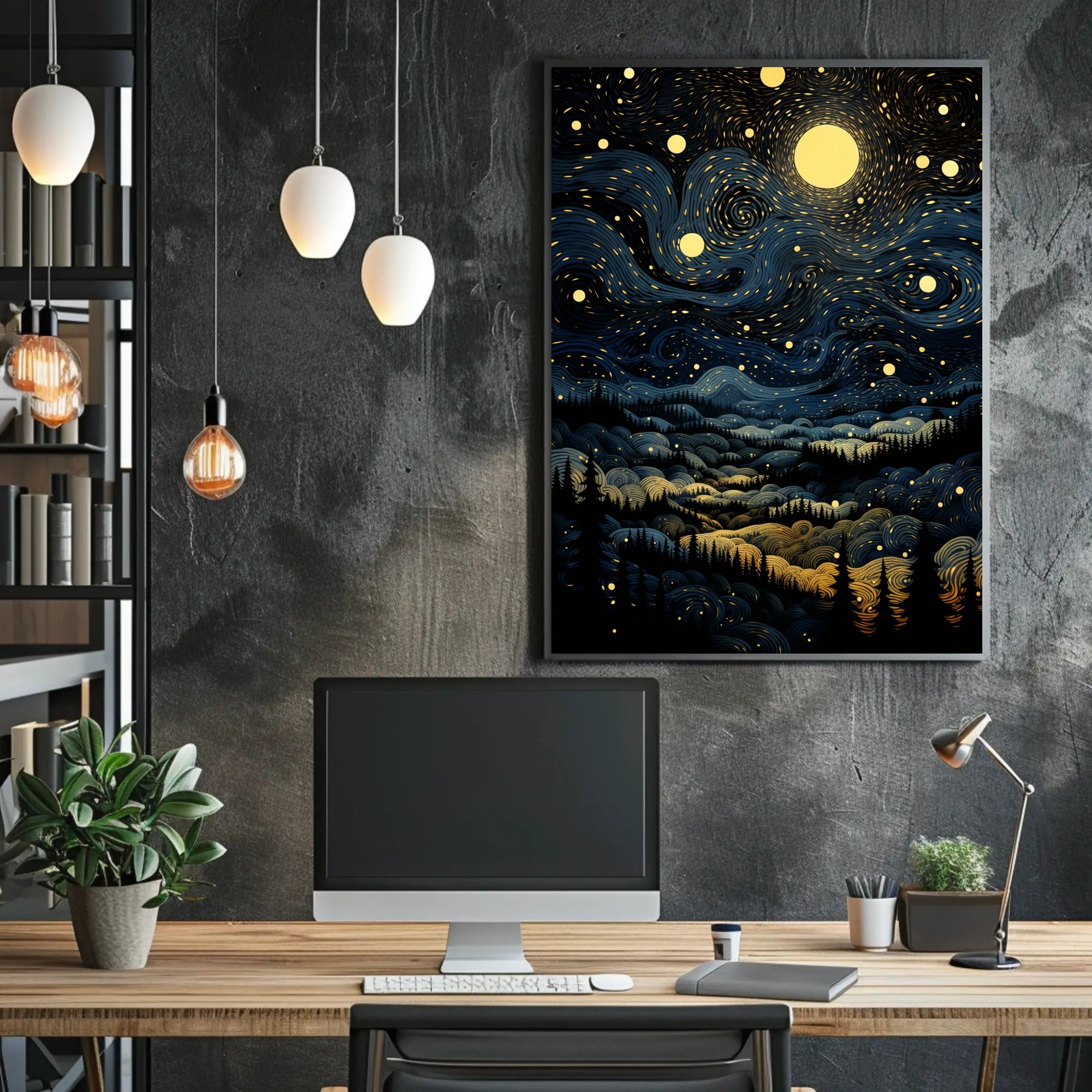 Starry Night Landscape Poster PosterGoat
