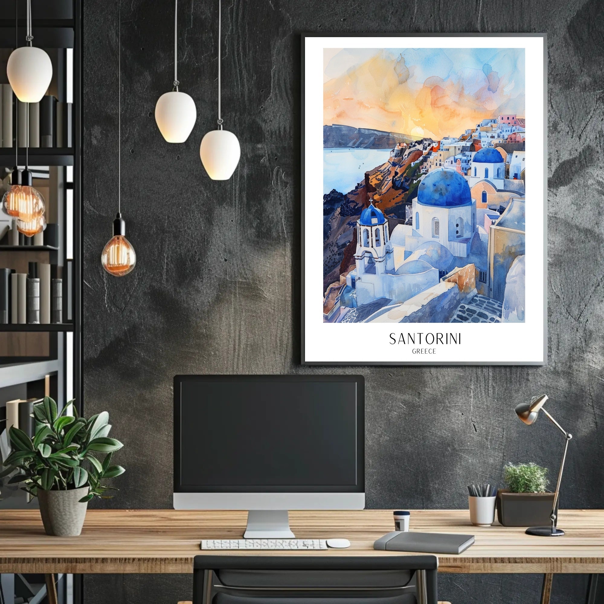 Santorini Sunset Scene: Vibrant Travel Poster PosterGoat
