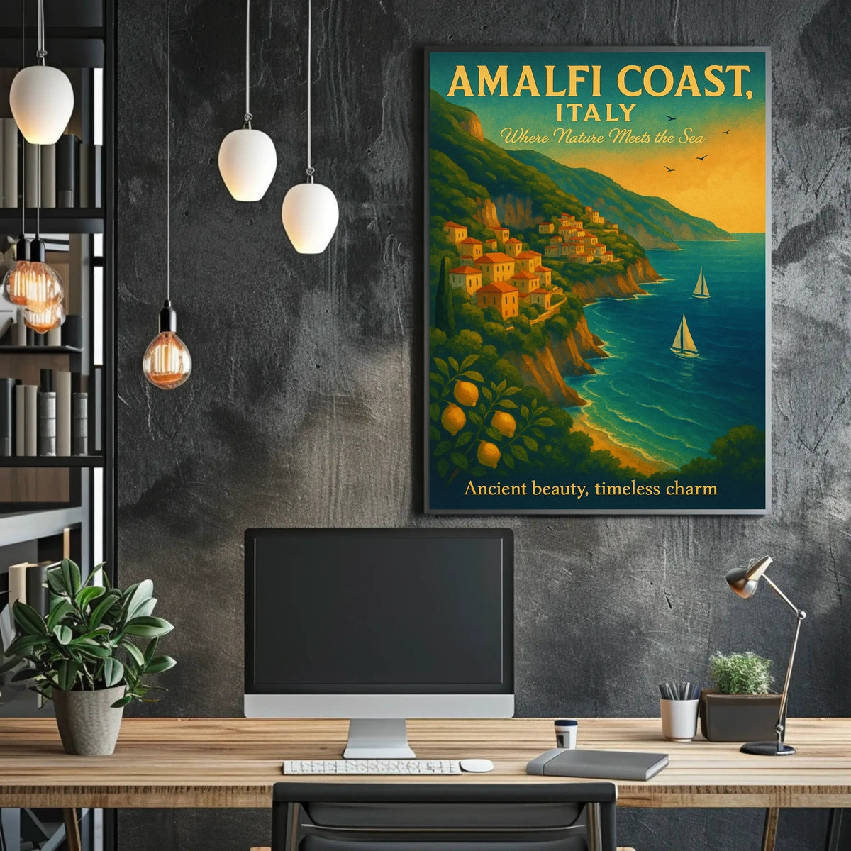Amalfi Coast Vintage Travel Poster: Serene Seaside Escape