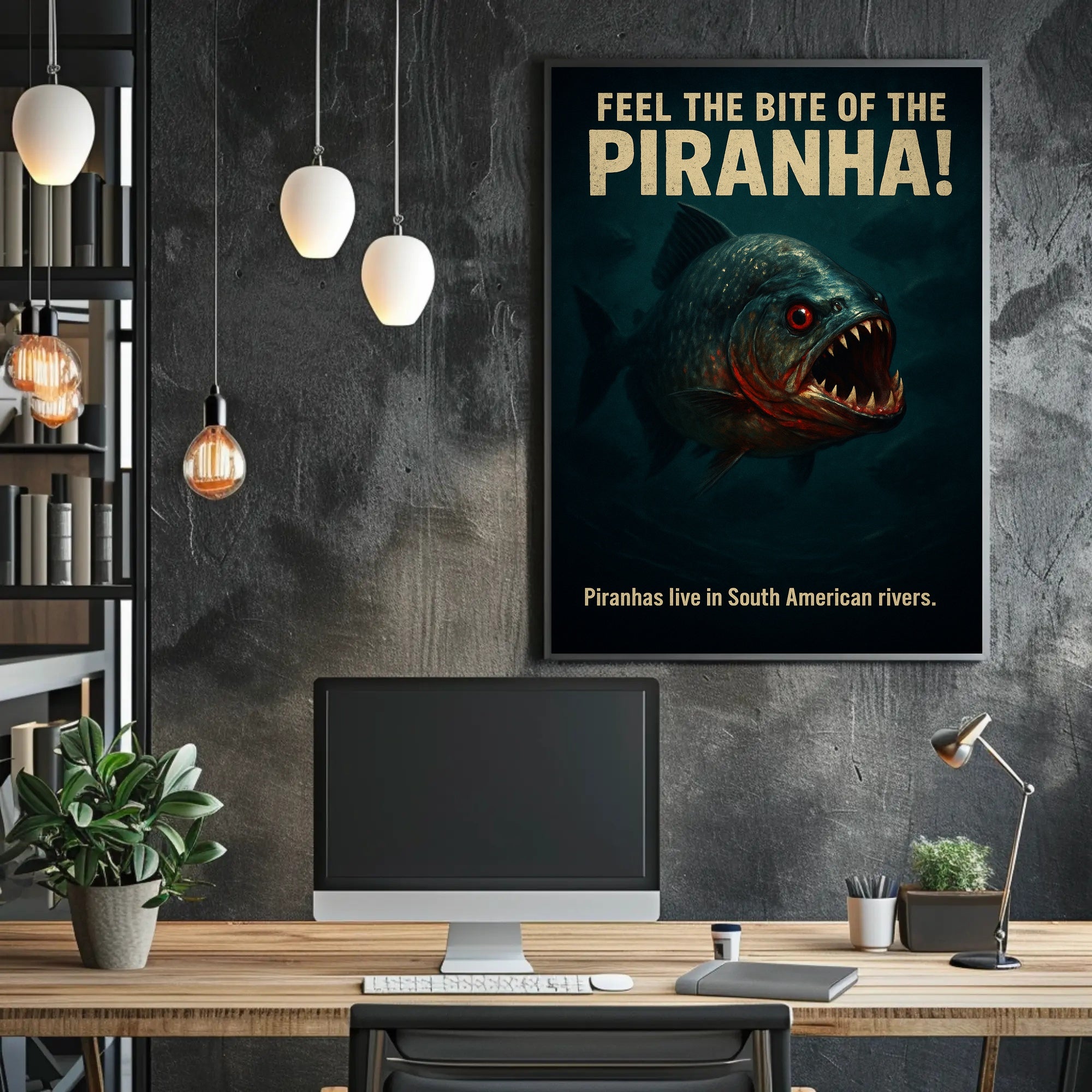 Fierce Piranha Vintage Illustration Animal Poster