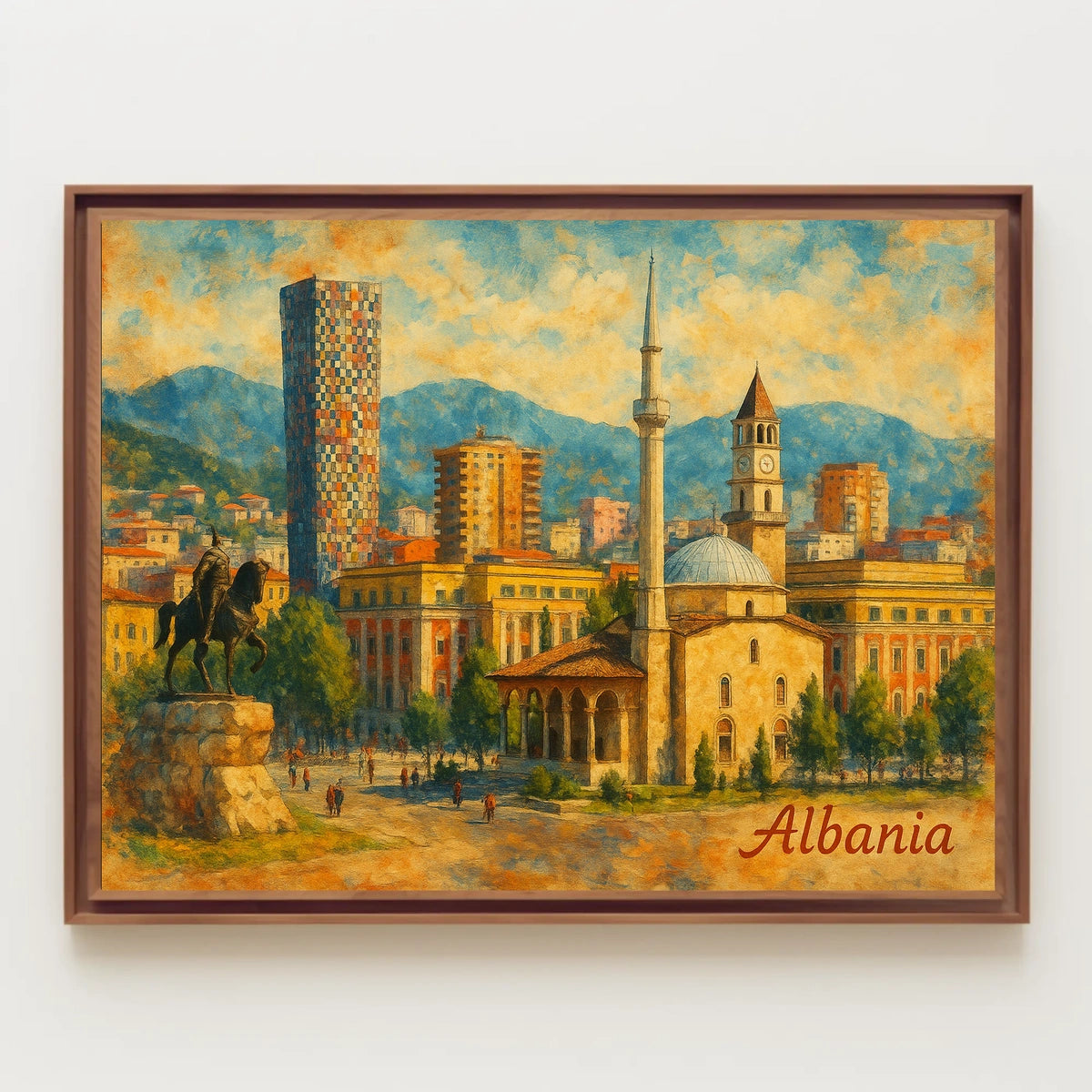 Tirana Cityscape Albania Timeless Travel Realism Heritage Skyline Wanderer Poster