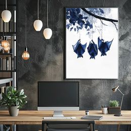 Bats in Nature Watercolor Monochrome Tranquility Poster