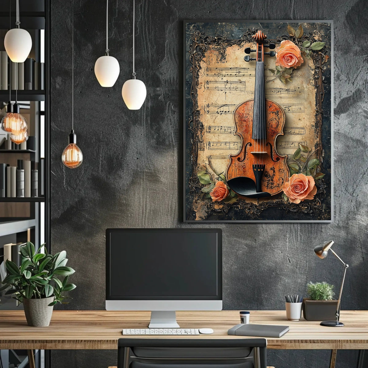 Vintage Violin Illustration, Artistic Poster