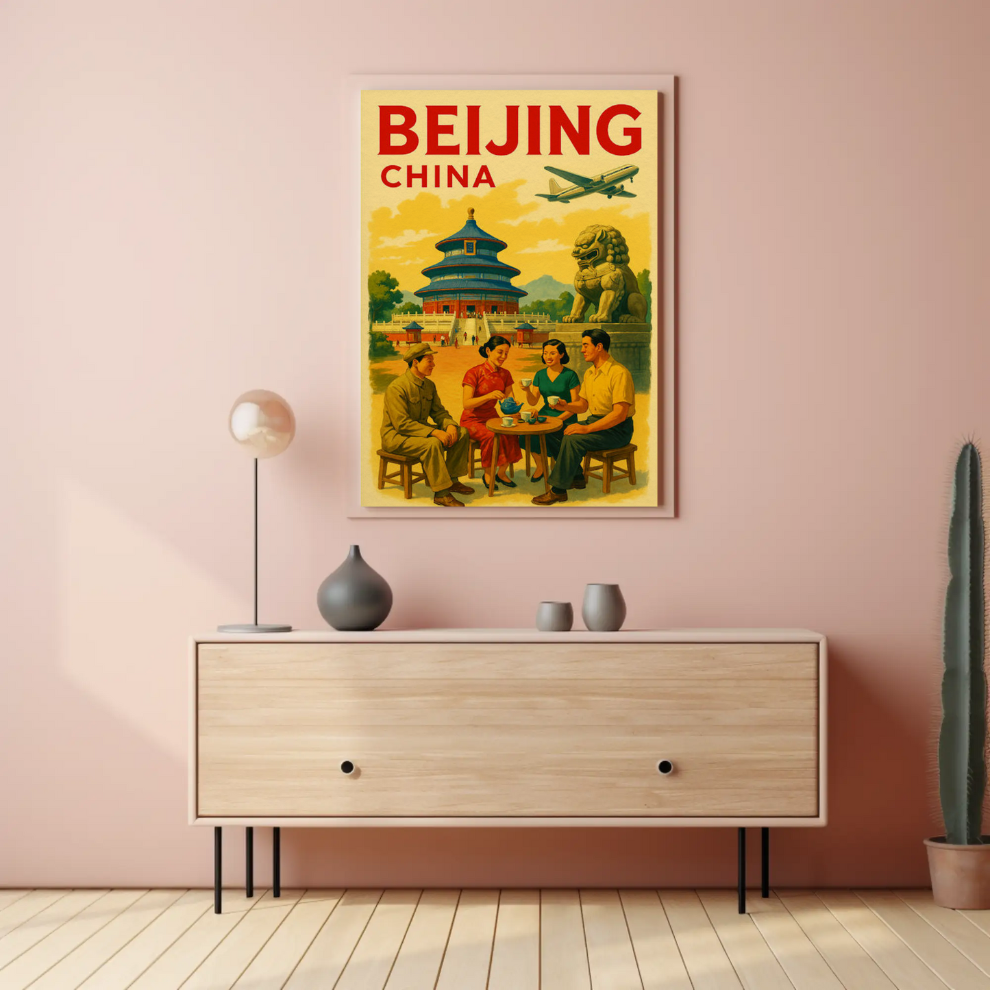 Beijing China Temple Street Scene Travel Poster