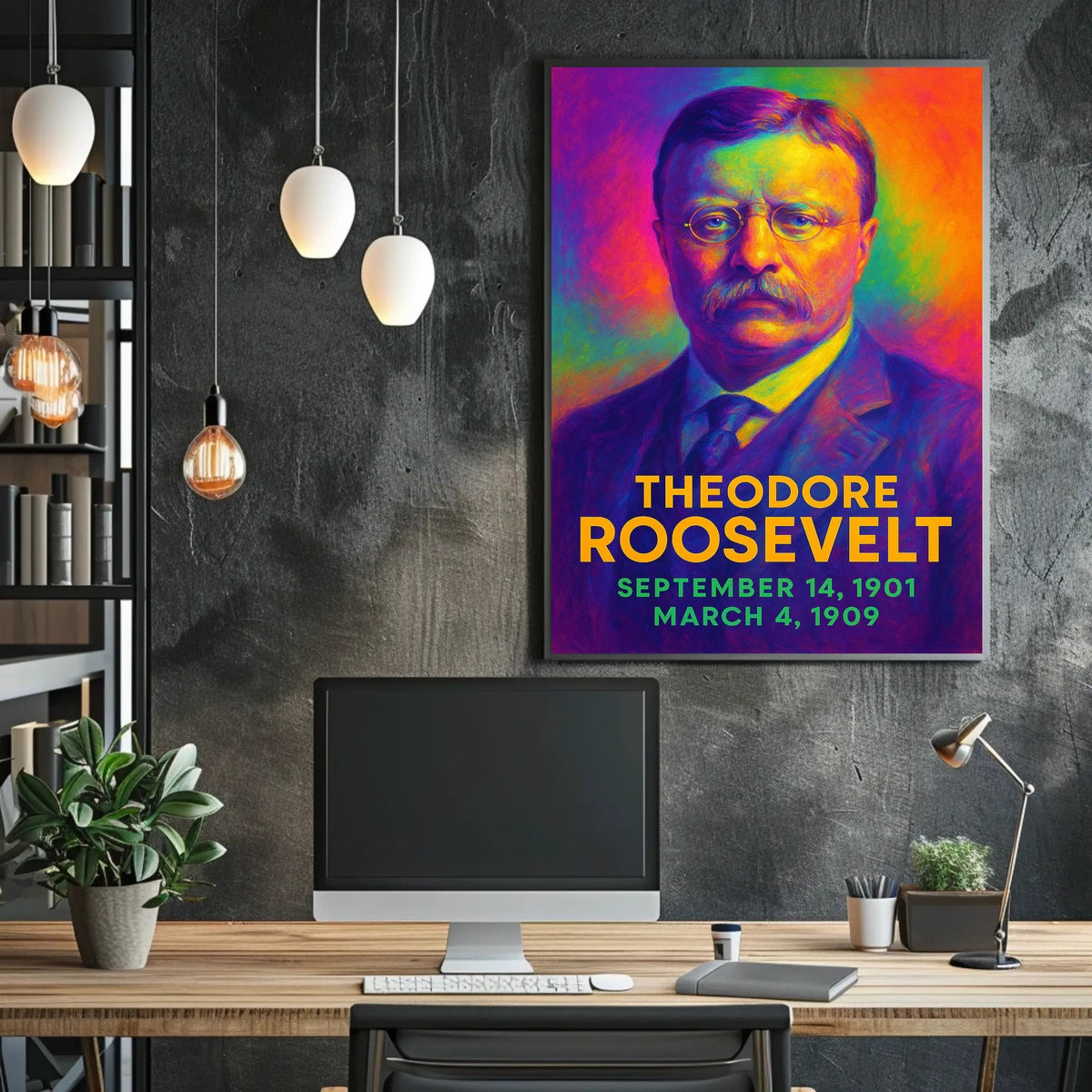 Theodore Roosevelt 26th President of the United States Neon Gradient Overlay Poster