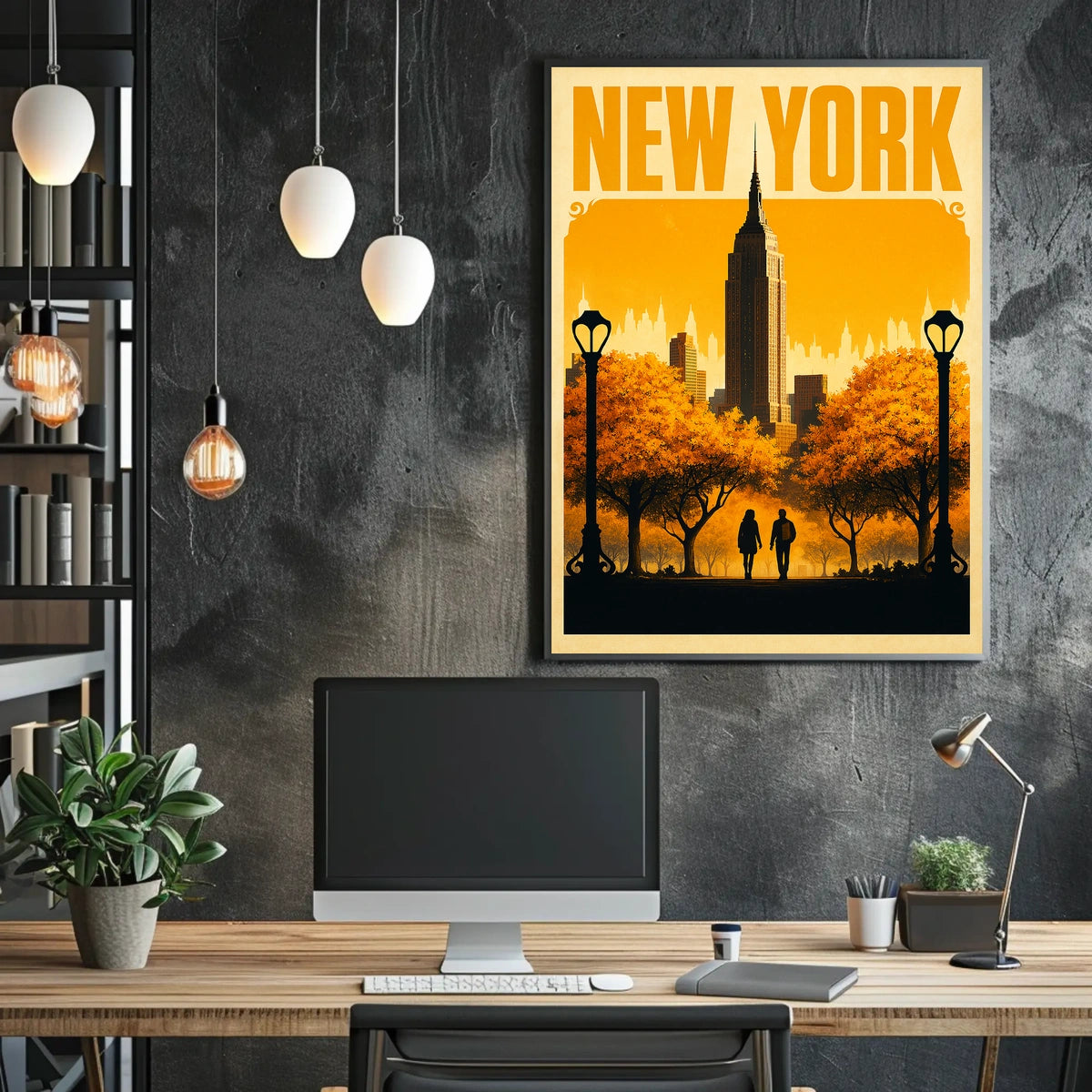 New York City Autumn Romance Vintage Travel Poster For Home