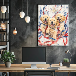 Three Golden Retriever Puppies Wall Art Decor Poster