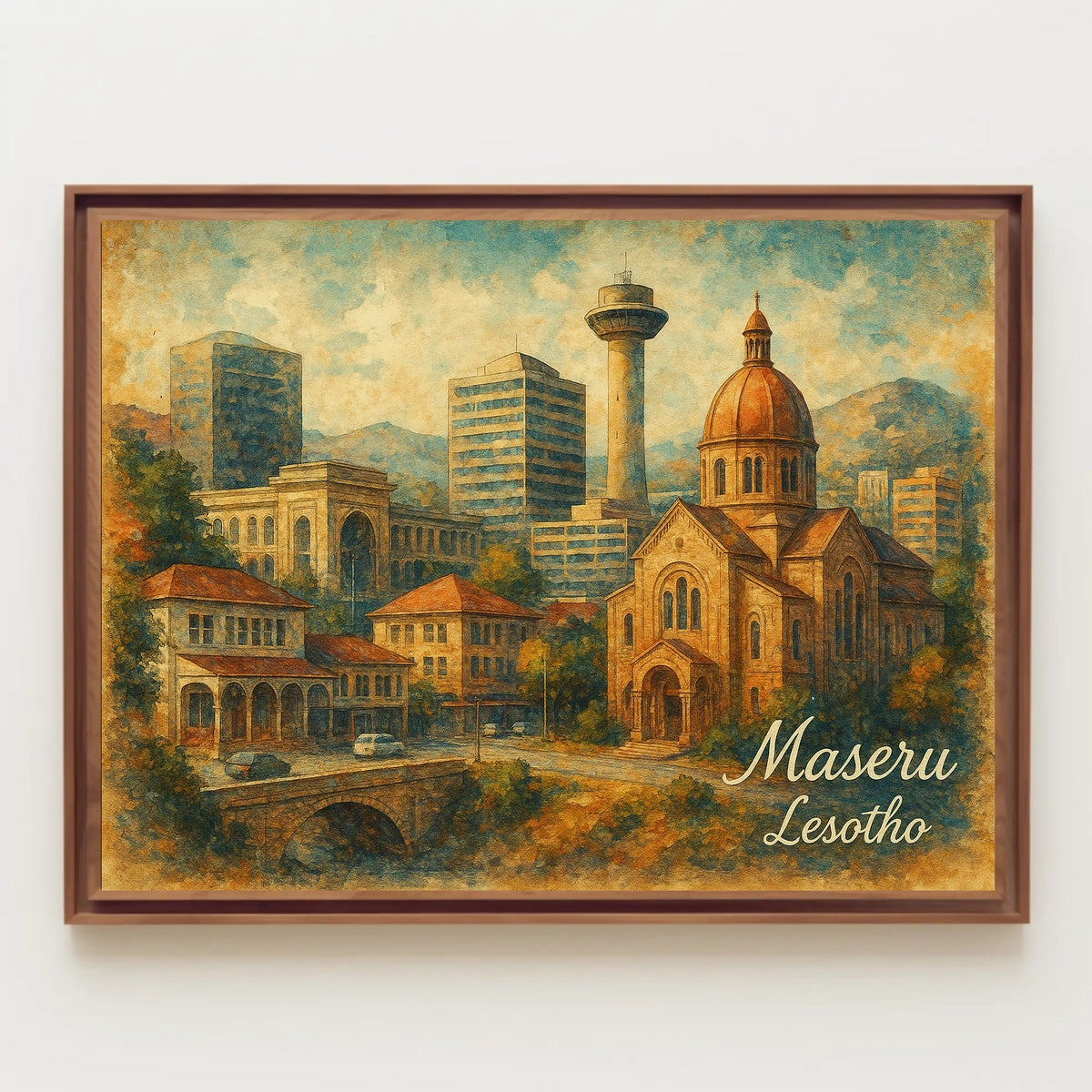 Maseru Cityscape Travel Inspired Digital Painting Poster