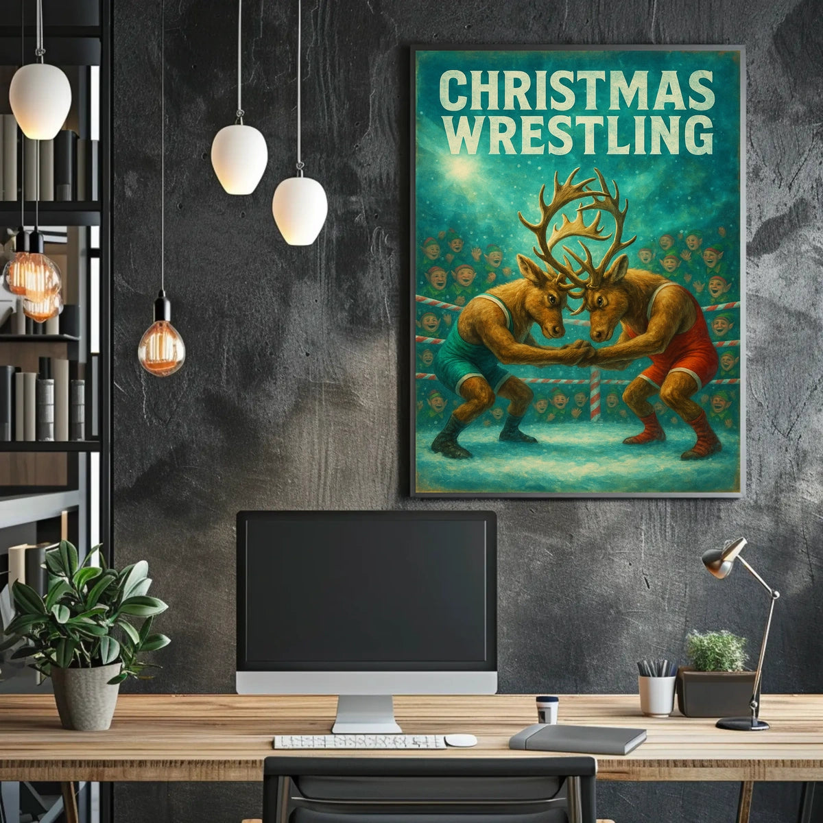 Whimsical Reindeer Wrestling Festive Christmas Sports Poster