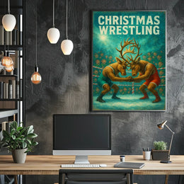Whimsical Reindeer Wrestling Festive Christmas Sports Poster