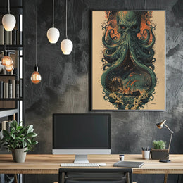 The Kraken Awakens Art Print Poster for Home Decor and Wanderlust Enthusiasts PosterGoat