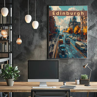 Edinburgh Cityscape: Vintage Vehicles and Autumn Charm Poster