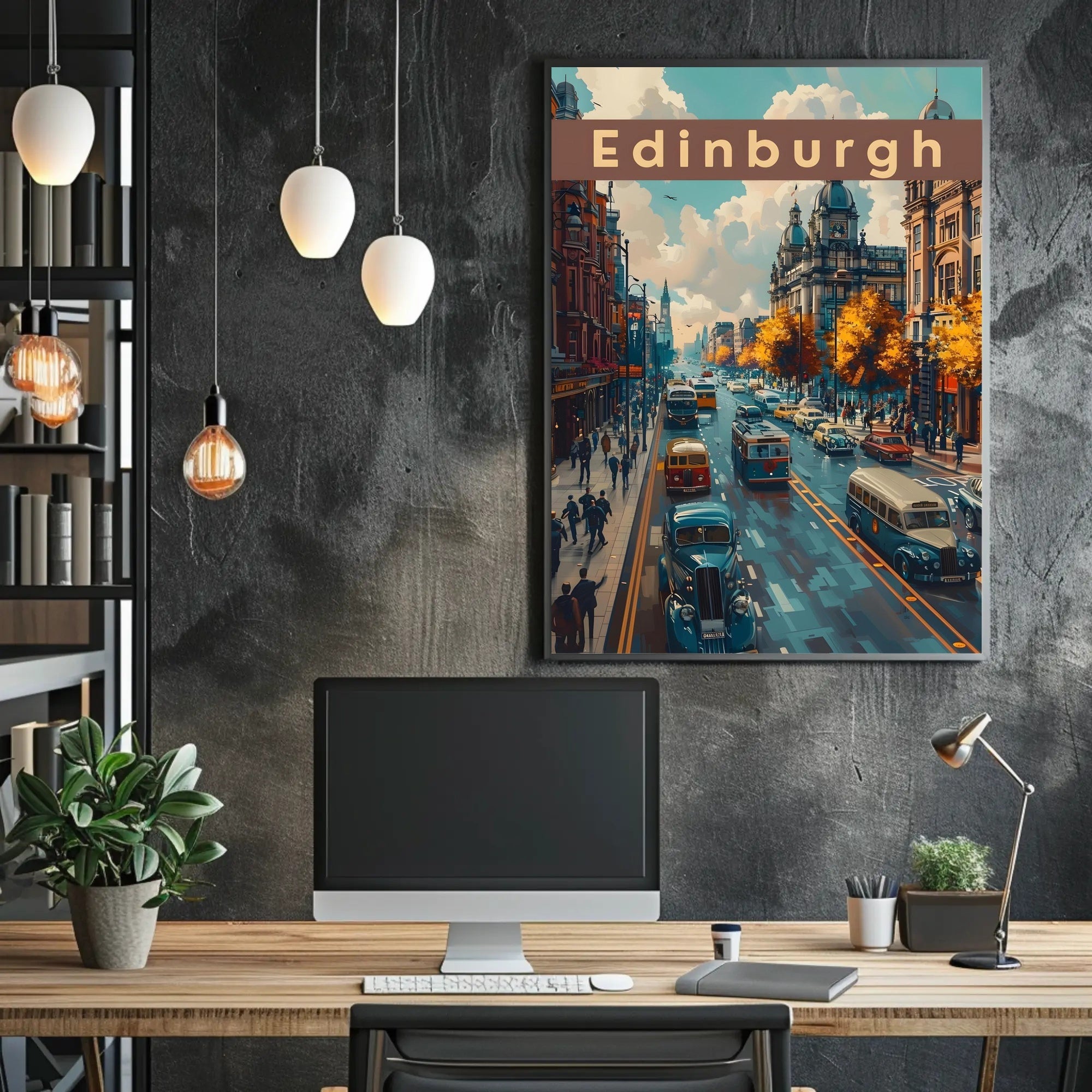 Edinburgh Cityscape: Vintage Vehicles and Autumn Charm Poster