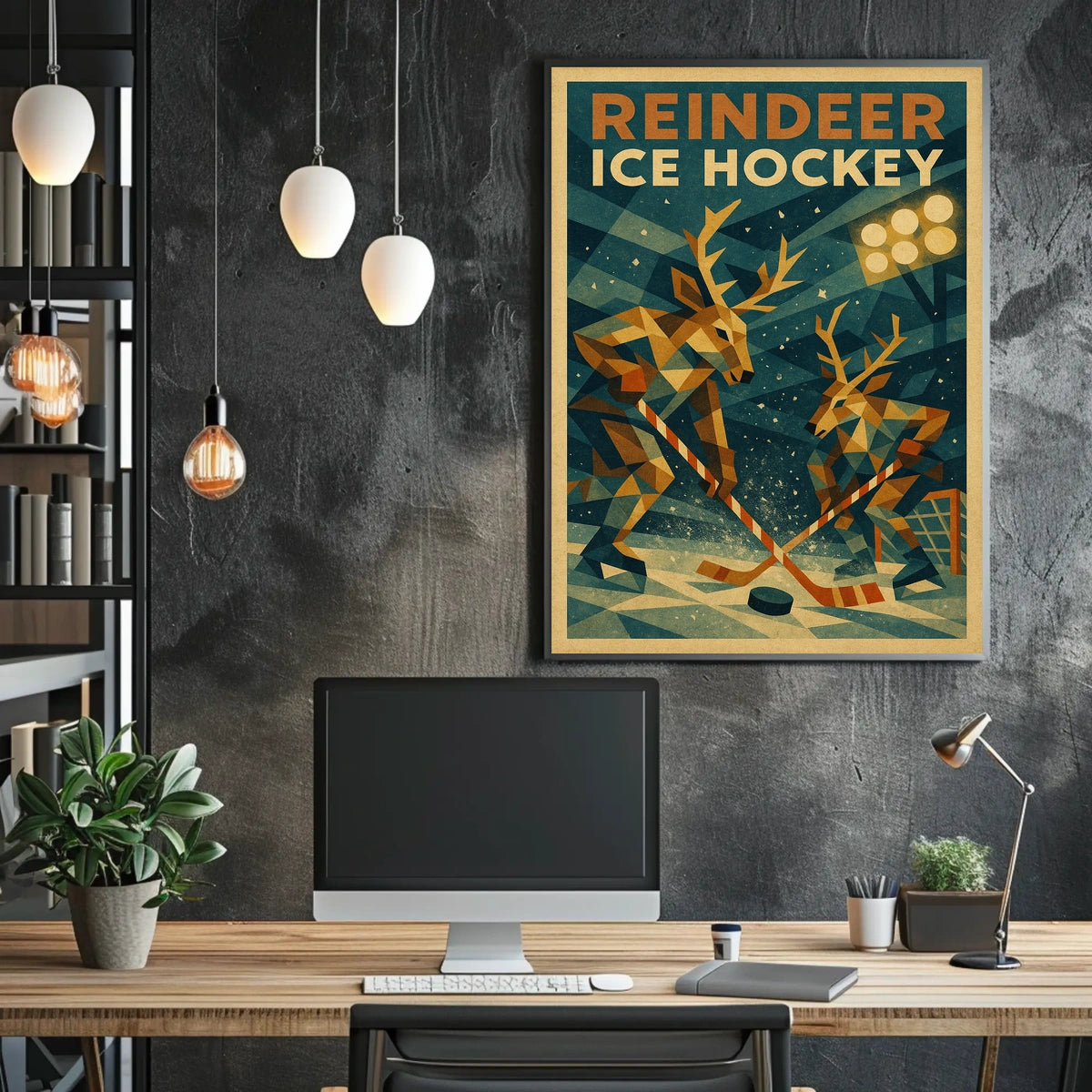 Reindeer Ice Hockey Artistic Design Sports Poster