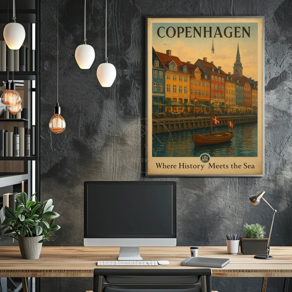 Copenhagen Waterfront Vintage Travel Poster