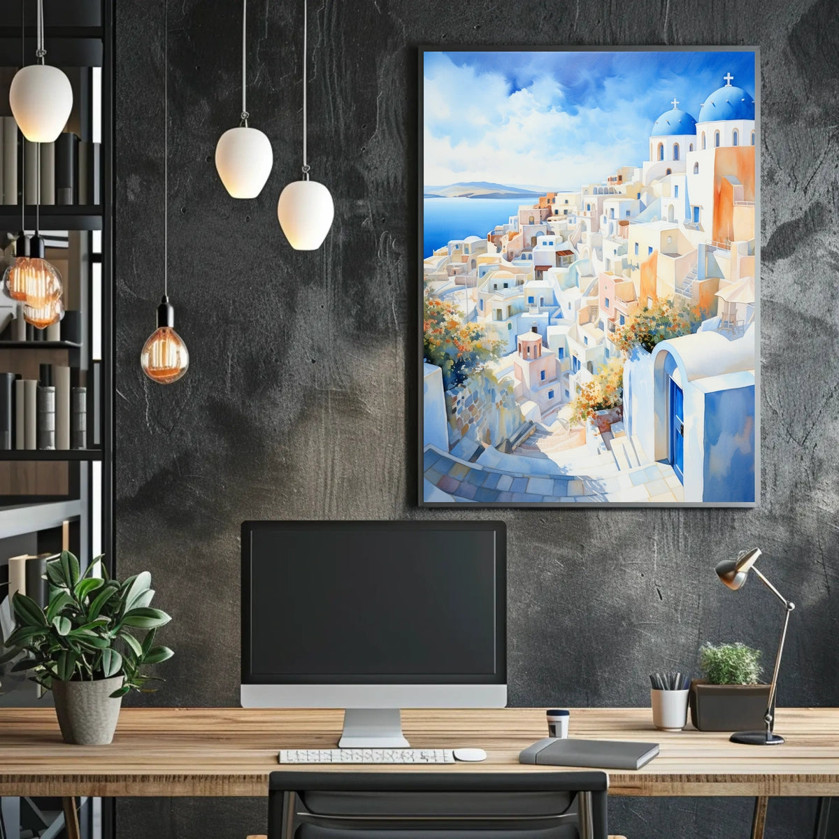Santorini-Inspired Coastal Town Travel Poster