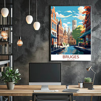 Bruges Vintage Travel Poster: Charming Canals and Architecture