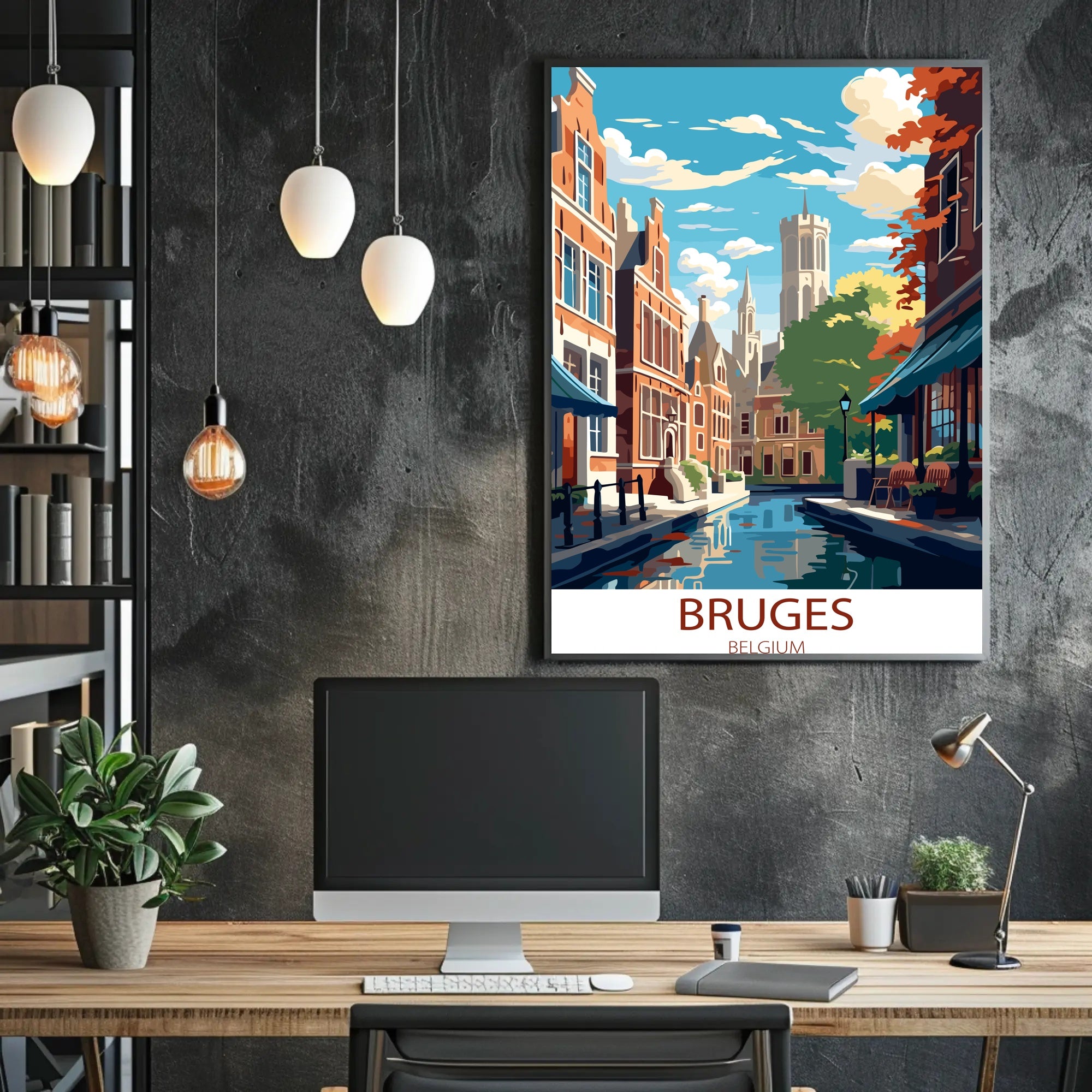 Bruges Vintage Travel Poster: Charming Canals and Architecture