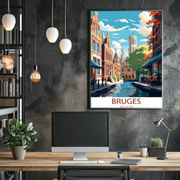Bruges Vintage Travel Poster: Charming Canals and Architecture