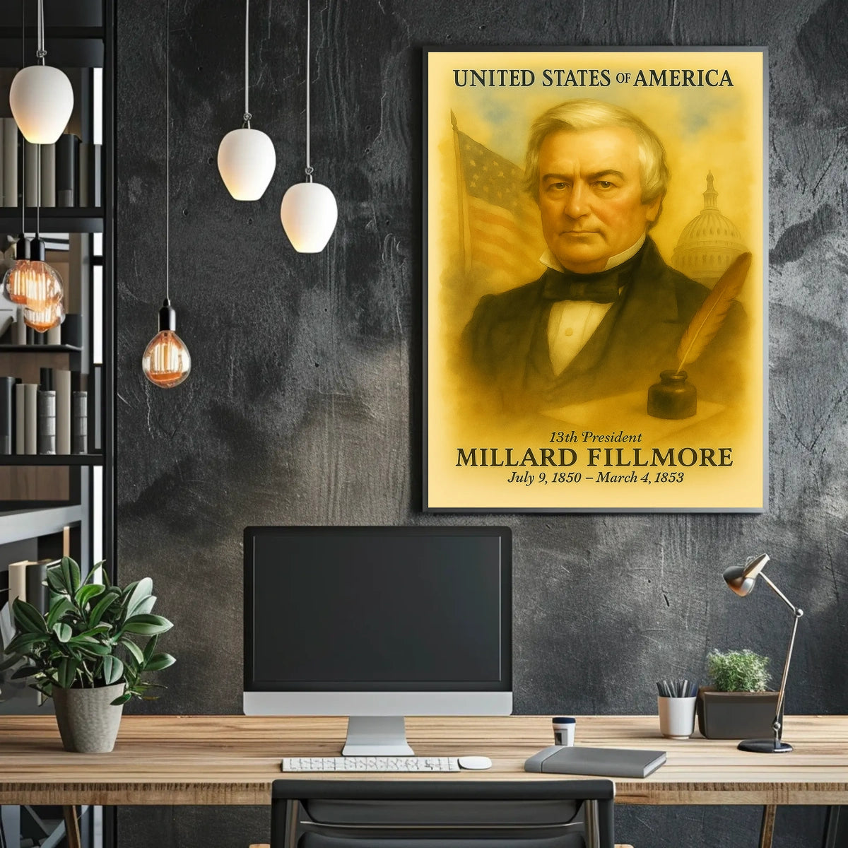 Millard Fillmore 13th President of the United States Vintage Watercolor Poster