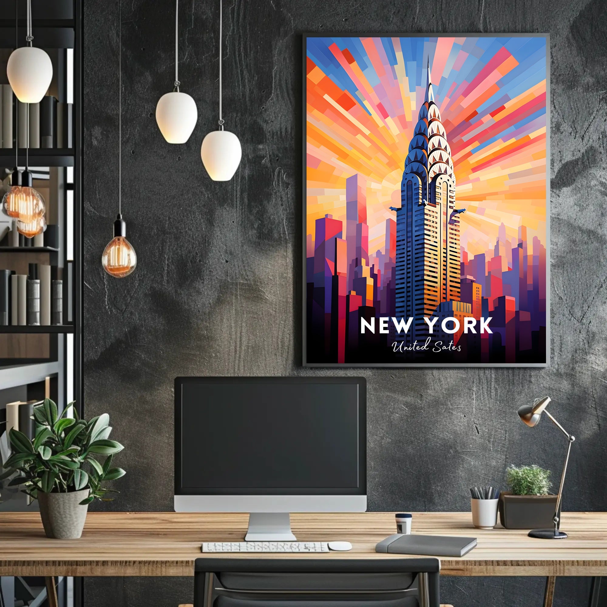 Vibrant Skyscraper Art: New York City Urban Poster
