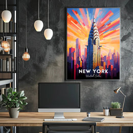 New York City Poster Modern Skyscraper Kaleidoscopic Wall Art