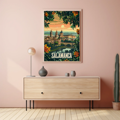 Salamanca Spain Sunset Skyline Travel Poster