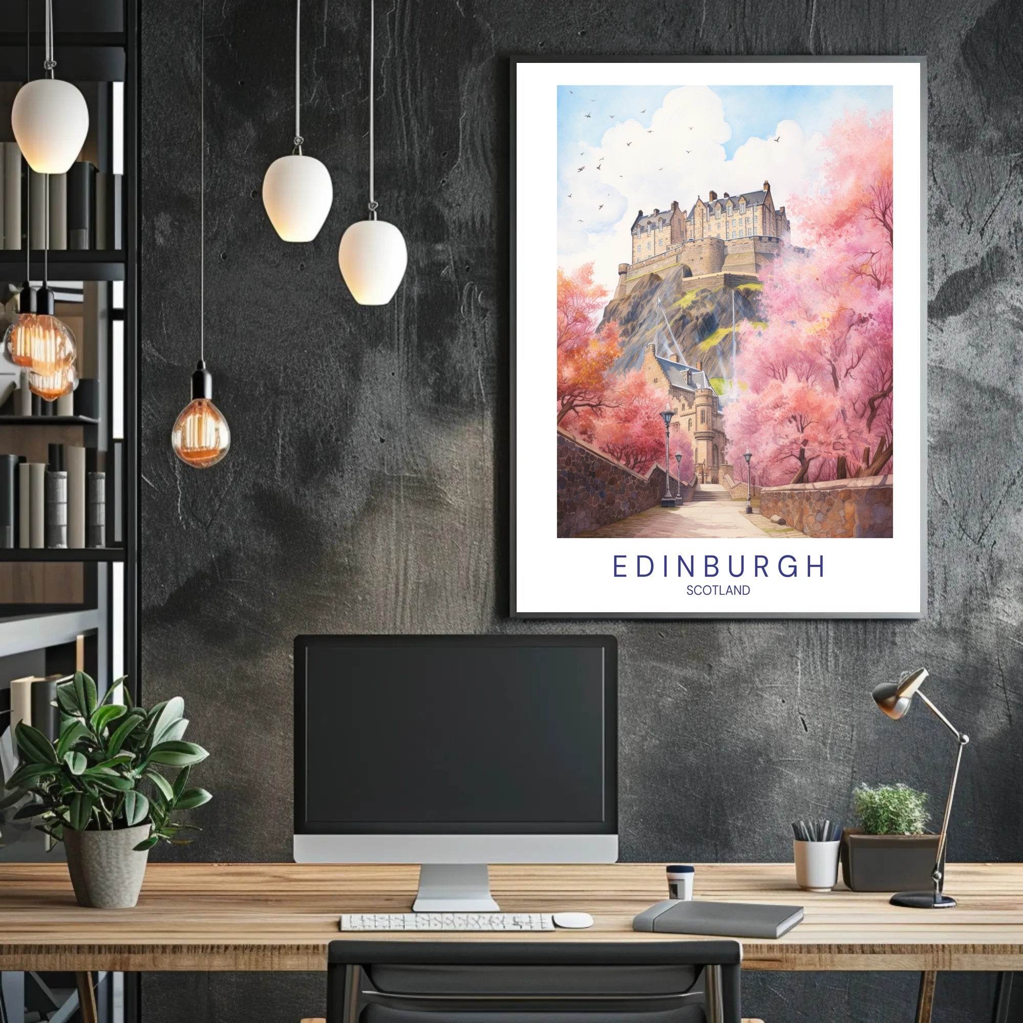 Edinburgh Castle Blossoms: Travel Art Poster PosterGoat