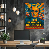 Franklin D. Roosevelt 32nd President of the United States Colorful Comic Book Style Poster