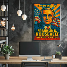 Franklin D. Roosevelt 32nd President of the United States Colorful Comic Book Style Poster