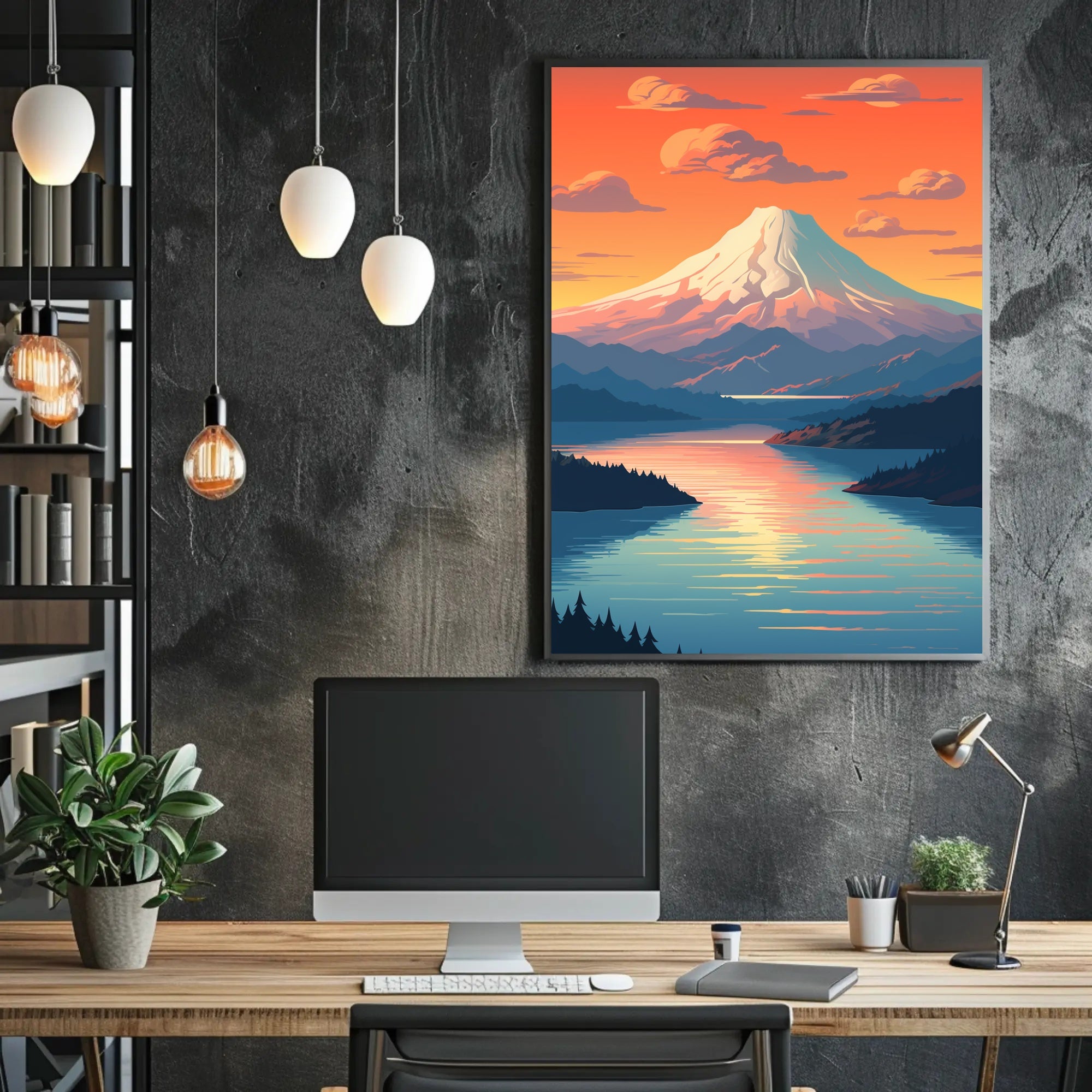 Majestic Mountain Sunset Poster PosterGoat