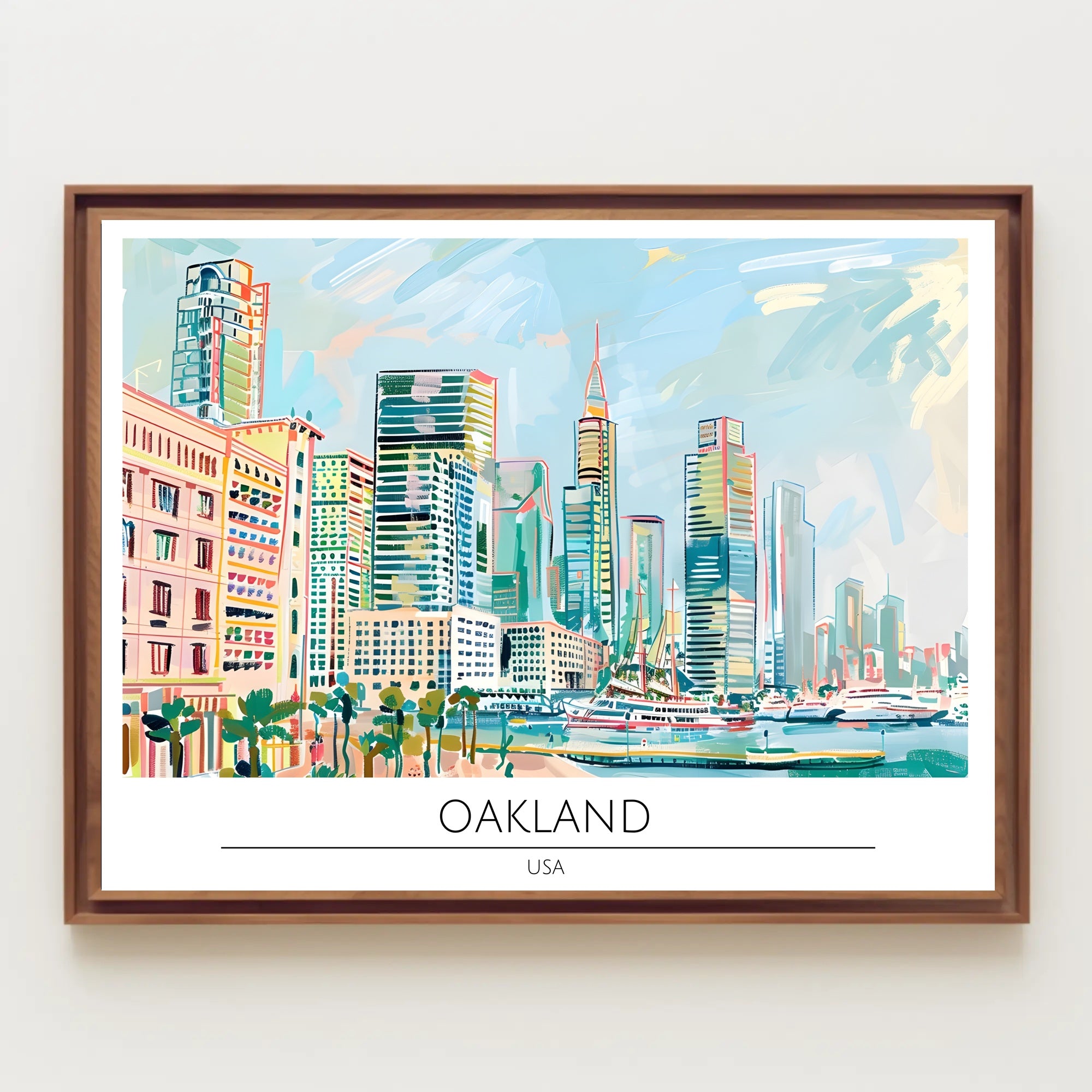 Oakland Skyline Illustration Poster PosterGoat