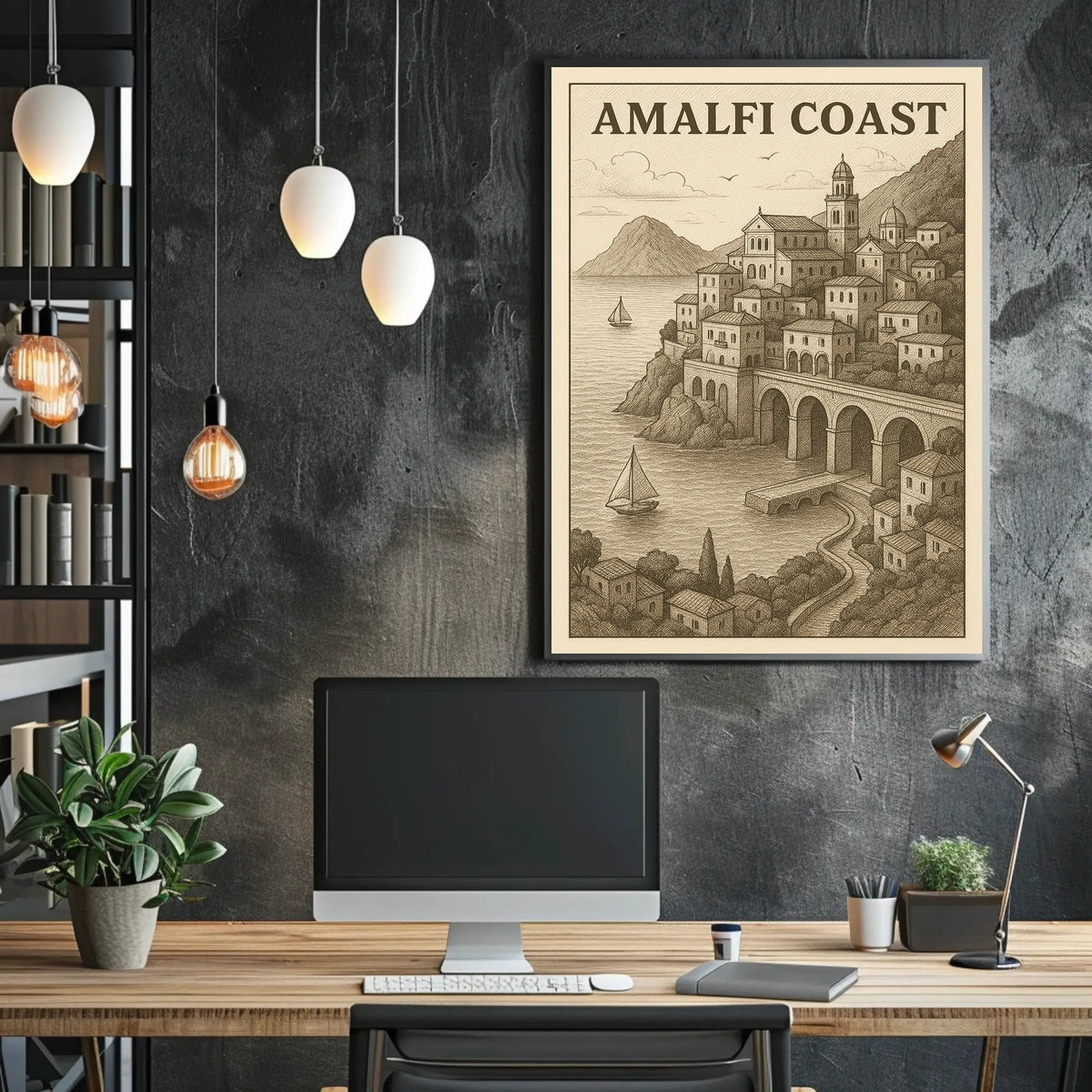 Amalfi Coast Illustration Poster Wall Art 18x24 Print