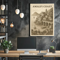 Amalfi Coast Illustration Poster Wall Art 18x24 Print