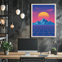 Retro-Futuristic Sunset Art Print: Futuristic Sci-Fi Poster