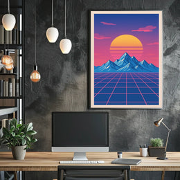 Retro-Futuristic Sunset Art Print: Futuristic Sci-Fi Poster