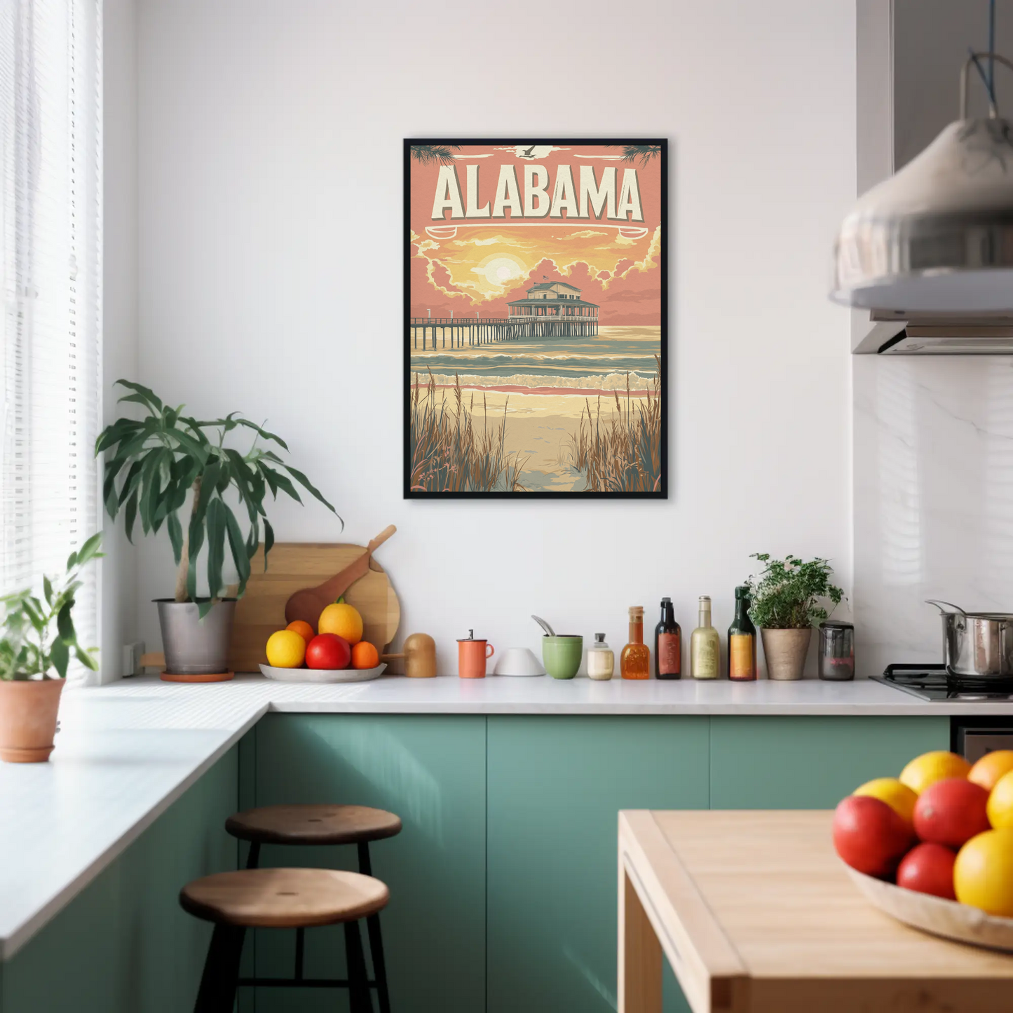 Alabama Pier at Sunset Vintage Travel Poster