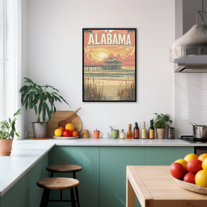 Alabama Pier at Sunset Vintage Travel Poster
