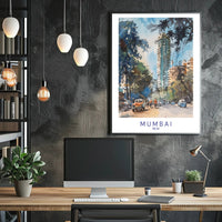 Mumbai's Vibrant Watercolor Cityscape with Energetic Urban or Cityscape Poster PosterGoat