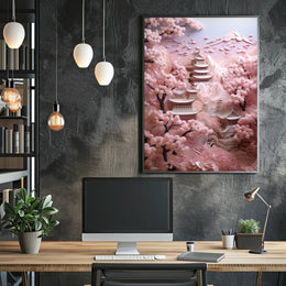 Serene Japanese Architecture in Spring, Cultural or Heritage Poster