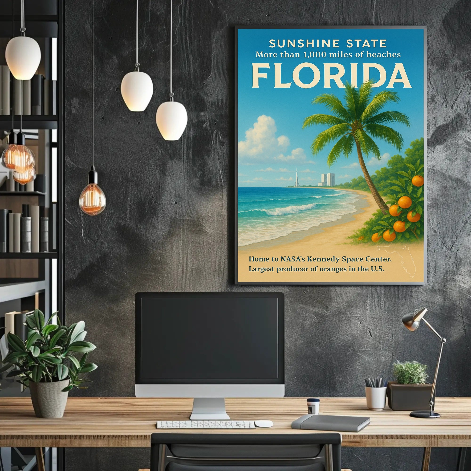 Florida Beaches and Space Exploration Vintage Travel Poster