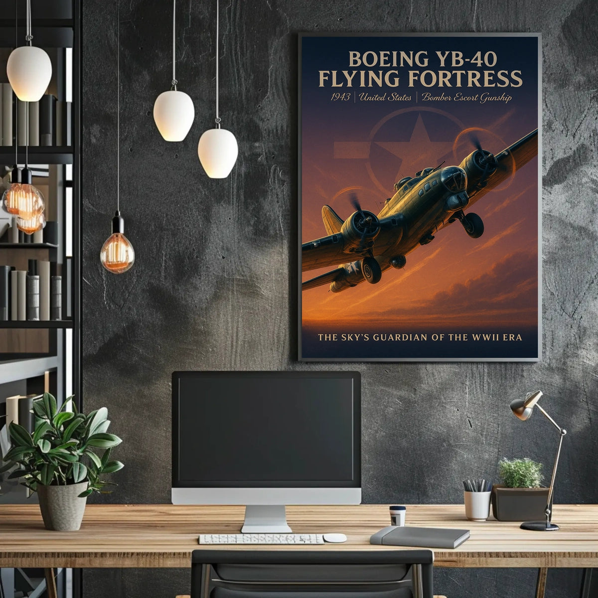 Boeing YB-40 WWII Bomber Vintage Art Poster