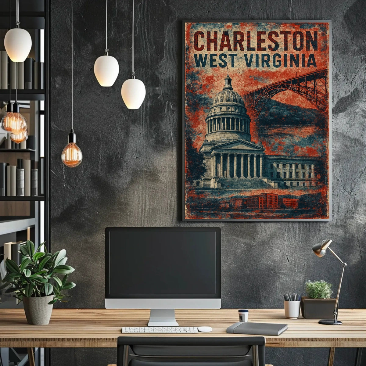 Charleston West Virginia Scenic Vintage Travel Wall Art Decor Souvenir Keepsake Poster