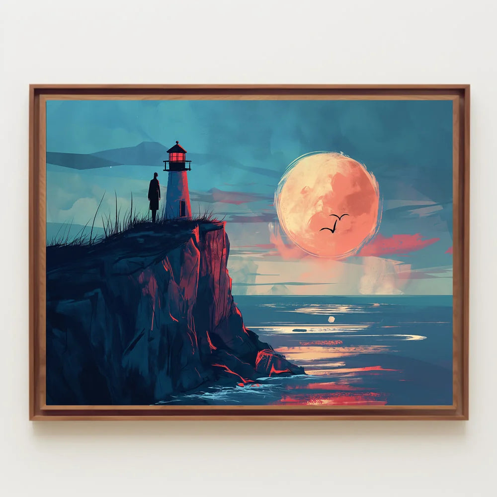 Lighthouse Moonlit Serenity: Coastal Exploration Art Print