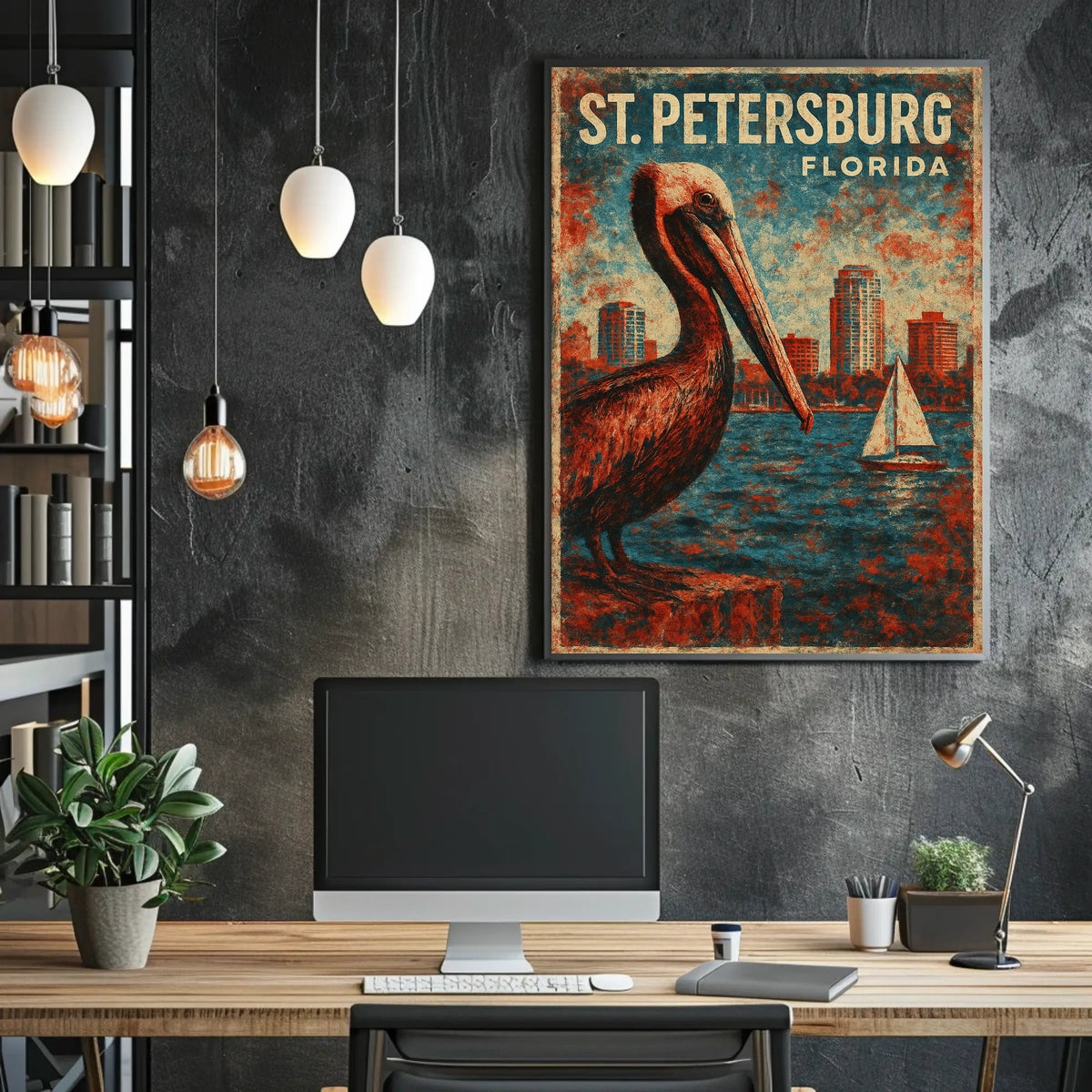 St Petersburg Pelican Vintage Impressionism Fans Poster