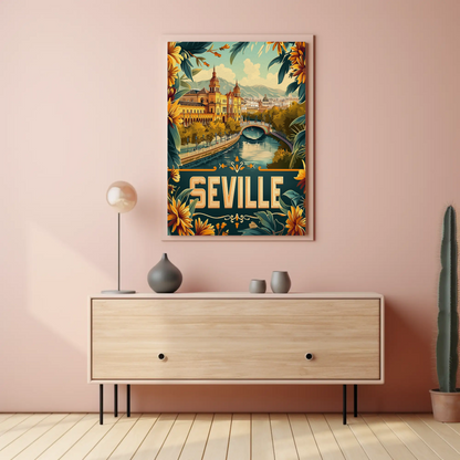 Seville Spain Cathedral and River Travel Poster