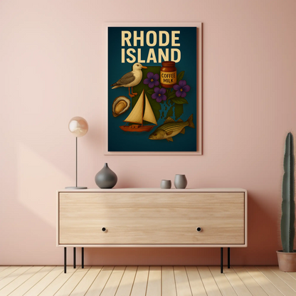 Rhode Island Icons Coffee Milk Sailboat State Pride Travel Poster Travel Poster