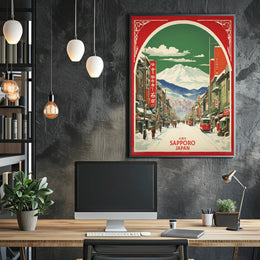 Stylized Sapporo Cityscape Poster Wall Art Print