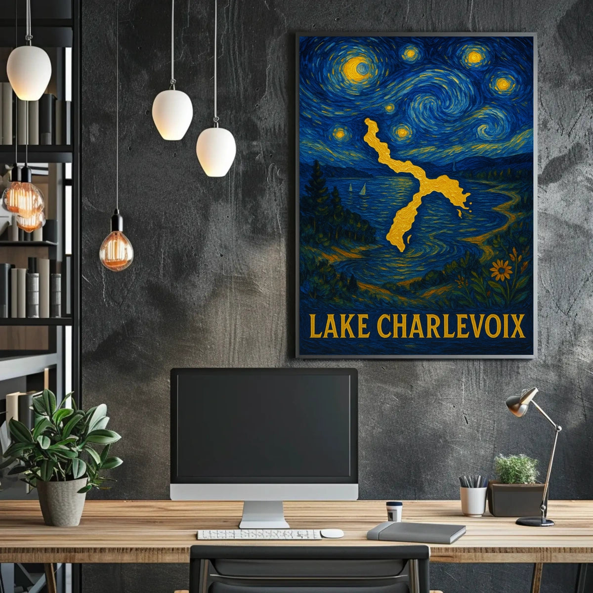 Artistic Lake Charlevoix Poster in Van Gogh Style - Abstract, Artistic, or Pop Culture Poster