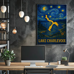 Artistic Lake Charlevoix Poster in Van Gogh Style - Abstract, Artistic, or Pop Culture Poster